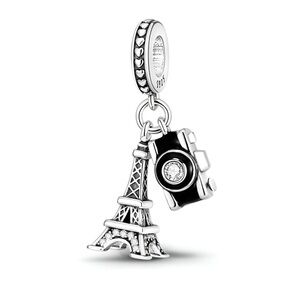 Sterling Silver Eiffel Tower & Camera Bracelet Charm